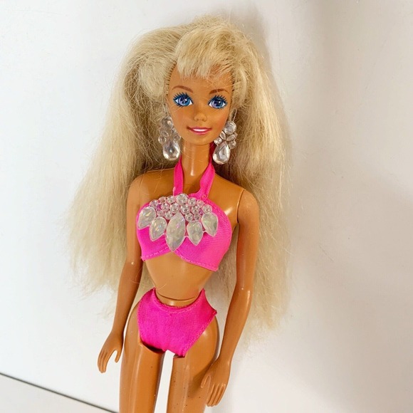Mattel Barbie Doll Sun Jewel Blonde Blue Eyes Bendable Legs Tan Skin Earrings - Picture 2 of 8